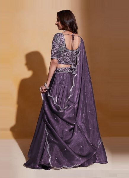 Dull Purple Organza Silk Sequins-Work Wedding-Wear Stylish Lehenga Choli