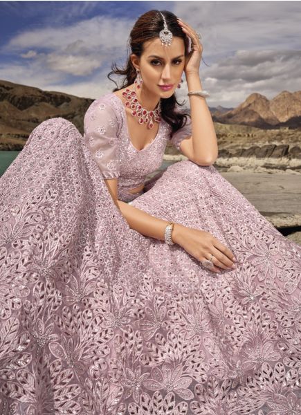Pink Pure Organza Sequins-Work Wedding-Wear Stylish Lehenga Choli