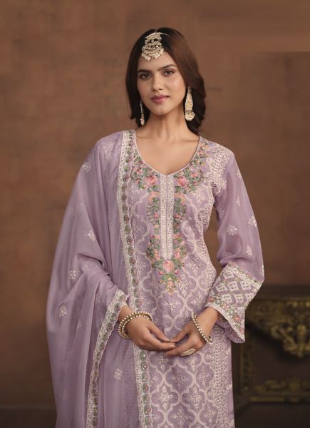 Lilac Organza Thread-Work Ramadan Special Plus-Size Salwar Kameez