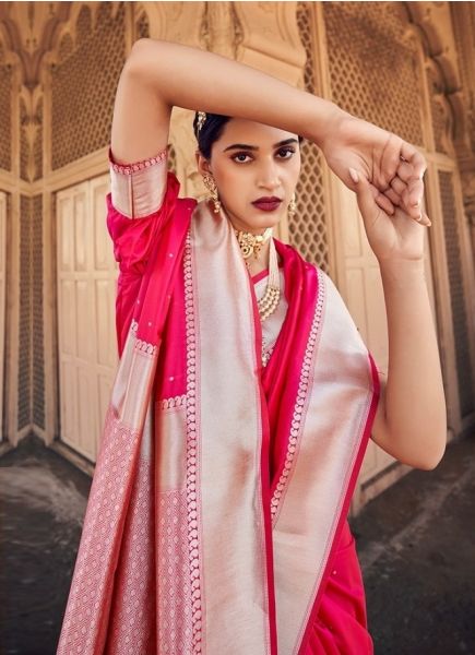 Magenta Banarasi Satin Silk Festive-Wear Saree