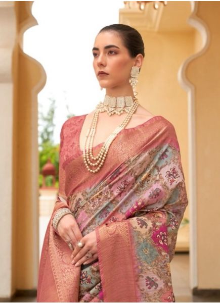 Multicolor Tussar Silk Printed Festive-Wear Saree