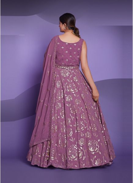 Lavender Georgette Sequins-Work Party-Wear Readymade Gown With Dupatta