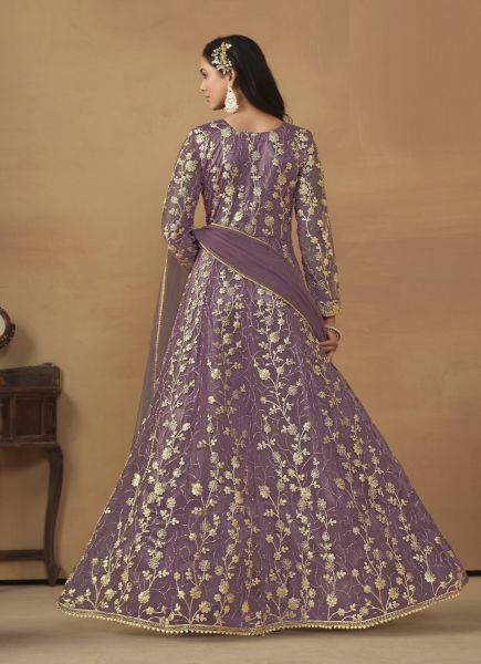 Lavender Net Embroidered Ramadan Special Front-Slit Salwar Kameez