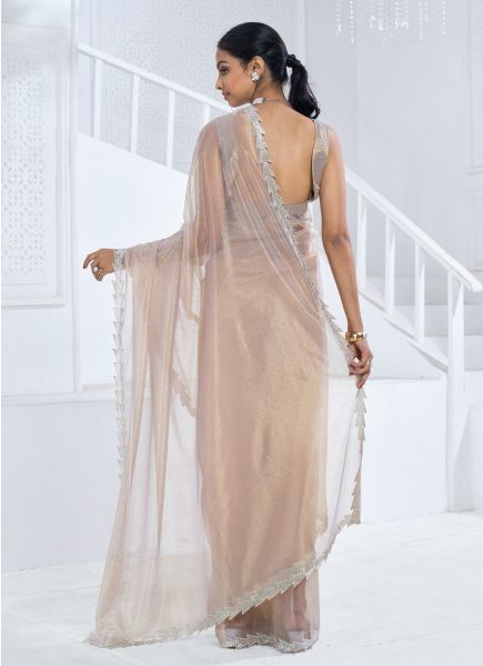 Beige Organza Stone-Work Carnival Saree For Kitty Parties