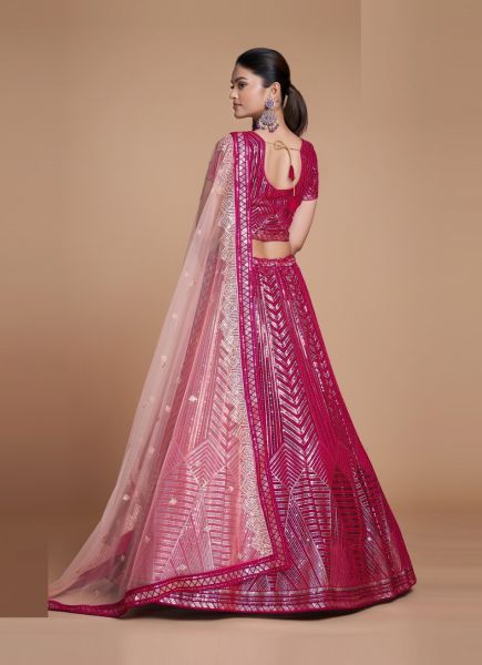Wine Red Georgette Sequins-Work Lehenga Choli For Evening Party & Occasions