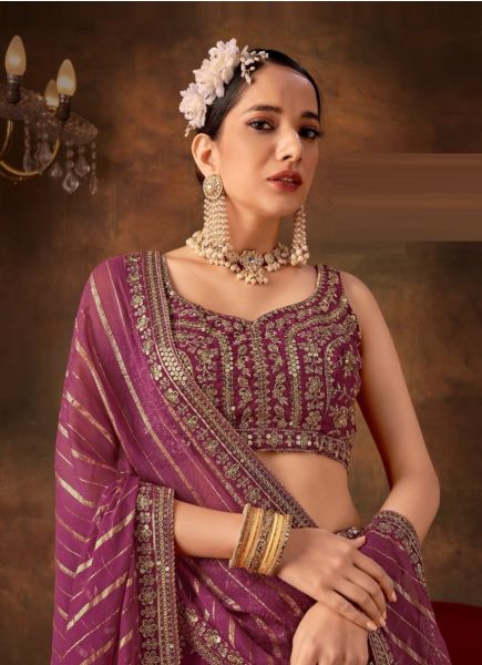 Purple Georgette Handwork Wedding-Wear Stylish Lehenga Choli