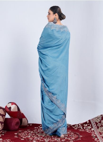 Sky Blue Rangoli Woven Silk Embroidered Saree For Traditional / Religious Occasions