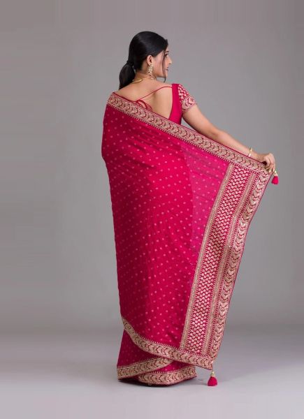 Pink Red Georgette Embroidered Festive-Wear Sequins-Work Saree