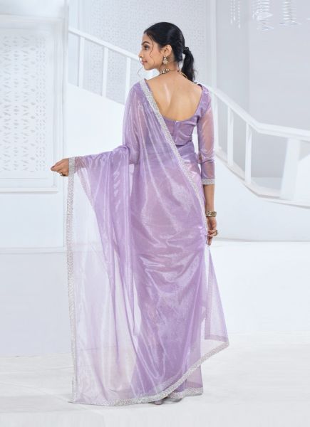 Light Lavender Organza Stone-Work Festive-Wear Fashionable Saree