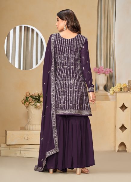 Purple Faux Georgette Embroidered Ramadan Special Gharara-Bottom Salwar Kameez