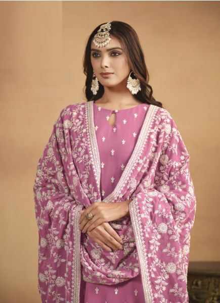 Pink Faux Georgette Thread-Work Festive-Wear Plus-Size Salwar Kameez
