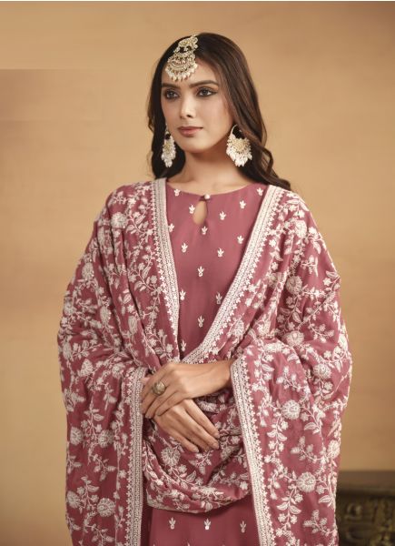 Light Coral Faux Georgette Thread-Work Festive-Wear Plus-Size Salwar Kameez