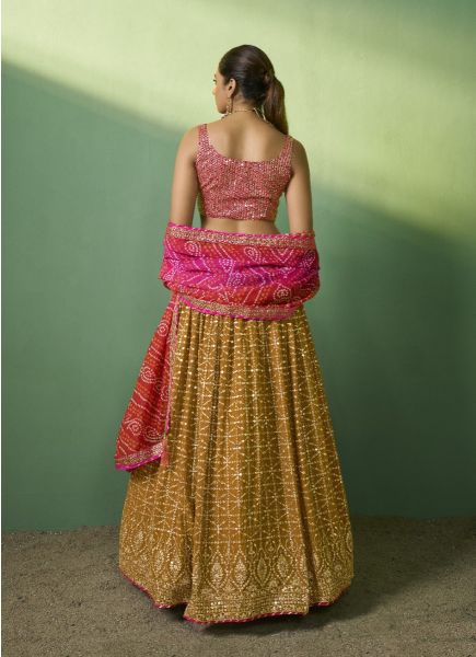 Golden Brown Georgette Sequins-Work Wedding-Wear Stylish Lehenga Choli
