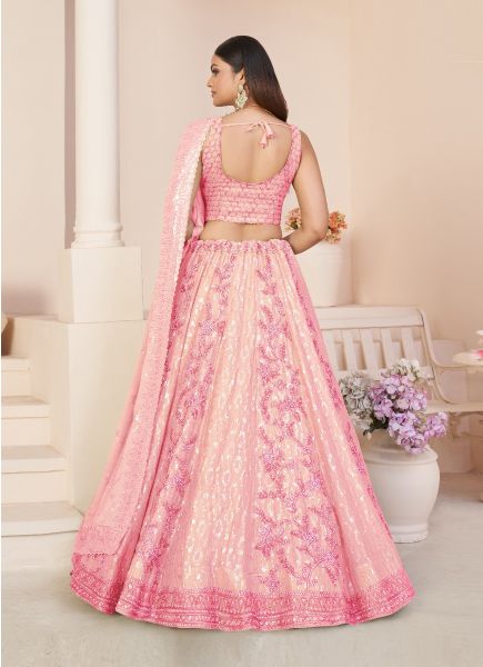 Light Pink Georgette Handwork Wedding-Wear Bridal Lehenga Choli