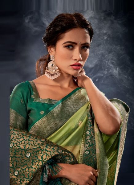 Light Green Banarasi Organza Silk Party-Wear Saree