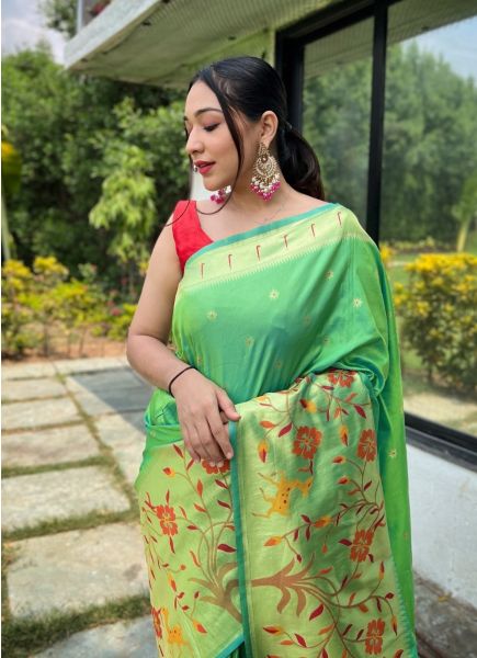 Light Green Paithani Weaving Silk Saree
