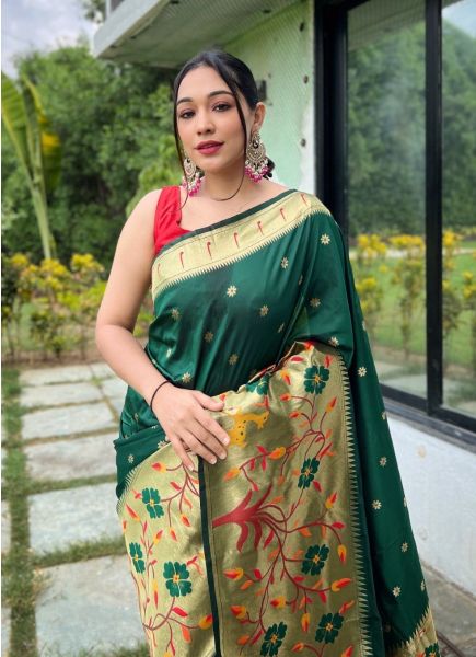 Teal Green Paithani Weaving Silk Saree