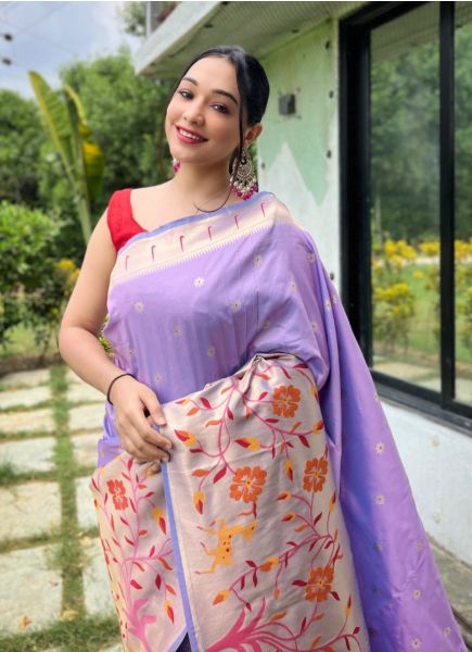 Light Lavender Paithani Weaving Silk Saree