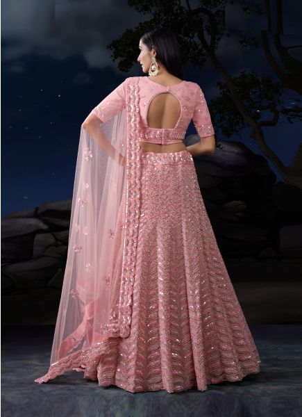 Pink Net Dori Sequins-Work Wedding-Wear Bridal Lehenga Choli