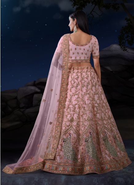 Light Pink Net Sequins-Work Wedding-Wear Bridal Lehenga Choli