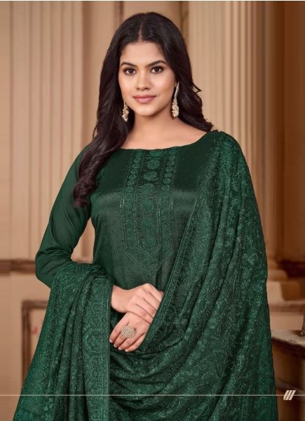 Dark Green Rangoli Silk Embroidered Festive-Wear Straight-Cut Salwar Kameez