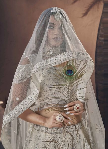 White Georgette Handwork Wedding-Wear Readymade Bridal Lehenga Choli