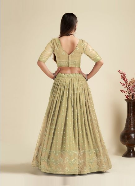 Light Olive Green Georgette Sequins-Work Lehenga Choli For Traditional / Religious Occasions