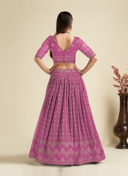 Dark Pink Georgette Sequins-Work Lehenga Choli For Traditional / Religious Occasions