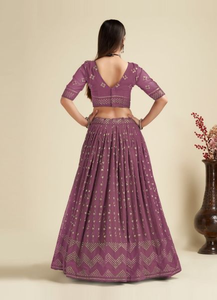Mauve Pink Georgette Sequins-Work Lehenga Choli For Traditional / Religious Occasions