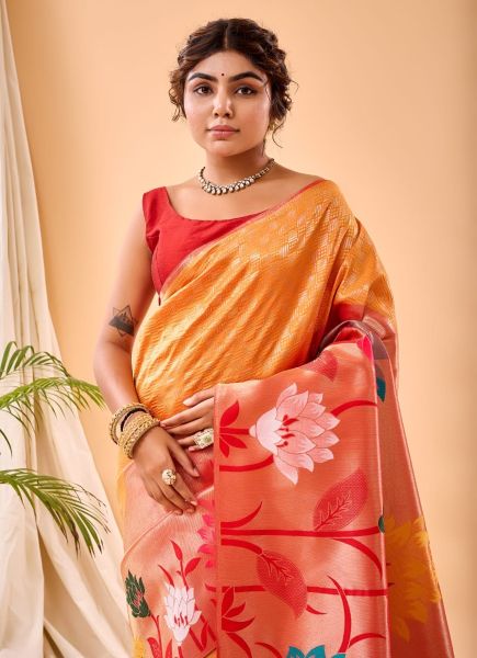 Orange Pure Paithani Silk Party-Wear Saree