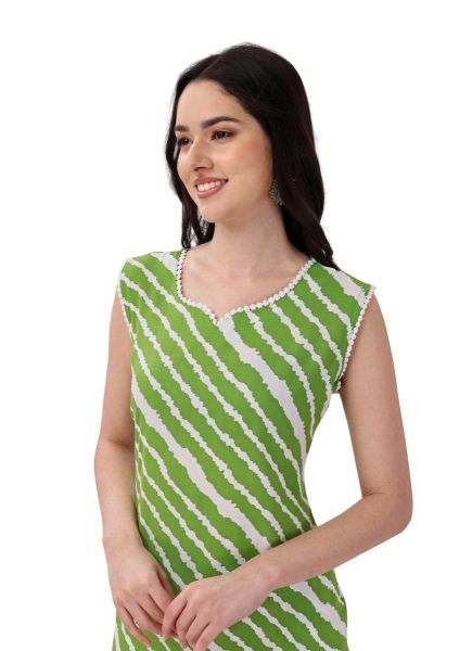 Parrot Green Rayon Bandhani Leheriya-Printed Lounge-Wear Co-Ord Set
