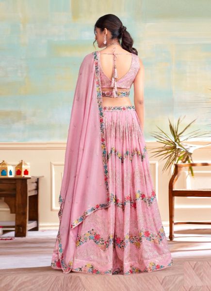 Pink Pure Georgette Sequins-Work Party-Wear Readymade Stylish Lehenga Choli