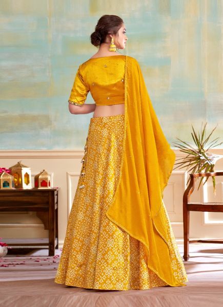 Yellow Pure Gajji Silk Embroidered Party-Wear Readymade Stylish Lehenga Choli