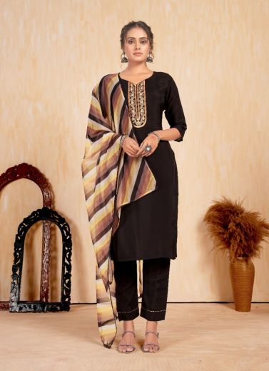 Black Romal Viscose Silk Printed Festive-Wear Pant-Bottom Readymade Salwar Kameez