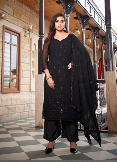 Black Viscose Organza With Embroidery & Sequins-Work Festive-Wear Salwar Kameez