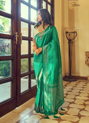 Sea Green Kanjivaram Silk Weaving Festive-Wear Saree