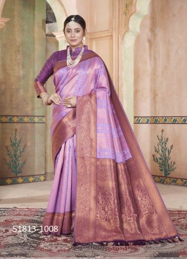 Lilac Woven Kanjivaram Silk Saree For Traditional / Religious Occasions