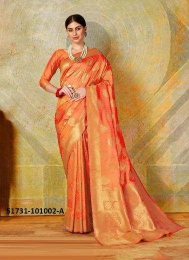 Orange Woven Soft Silk Saree For Traditional / Religious Occasions