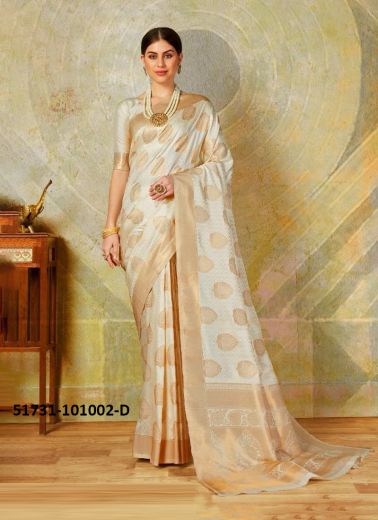 White Woven Soft Silk Saree For Traditional / Religious Occasions