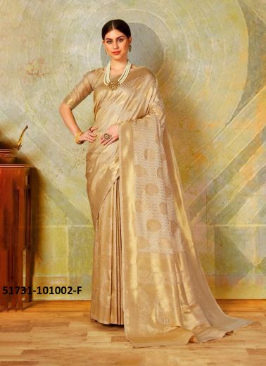 Beige Woven Soft Silk Saree For Traditional / Religious Occasions