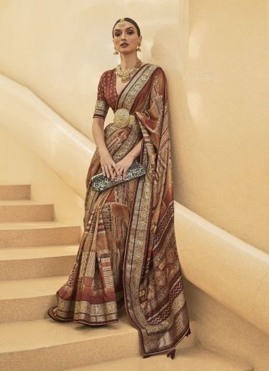 Light Brown Dola Silk Weaving Festive-Wear Saree