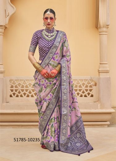 Pink Silk Floral Digitally Printed Saree For Traditional / Religious Occasions