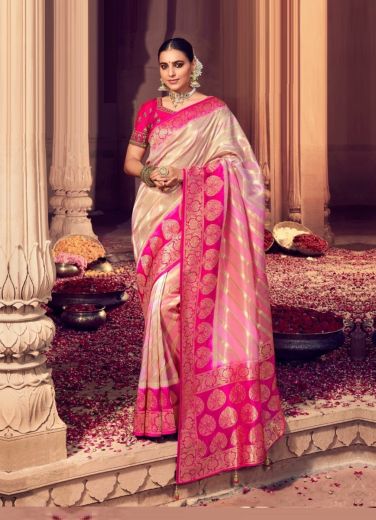 Light Pink & Magenta Dola Silk Weaving Party-Wear Saree