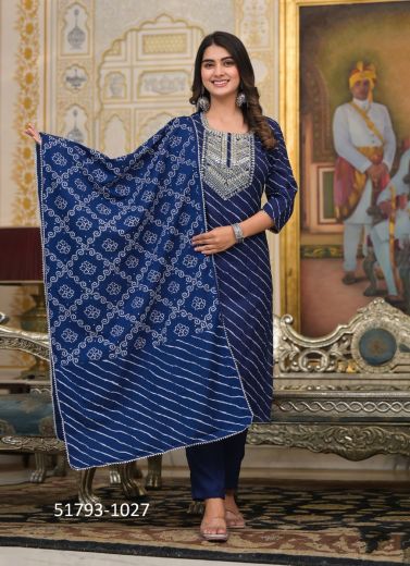 Blue Cotton Printed Festive-Wear Pant-Bottom Readymade Salwar Kameez