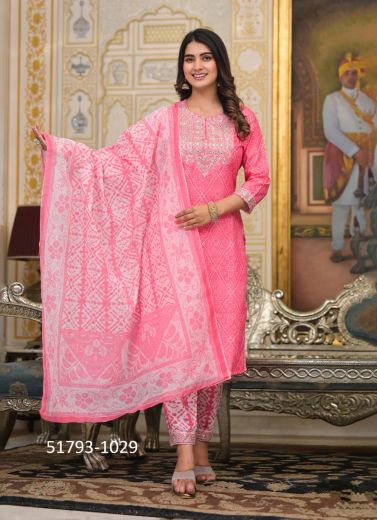 Pink Cotton Printed Festive-Wear Pant-Bottom Readymade Salwar Kameez
