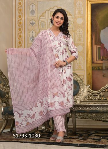 White Cotton Printed Festive-Wear Pant-Bottom Readymade Salwar Kameez