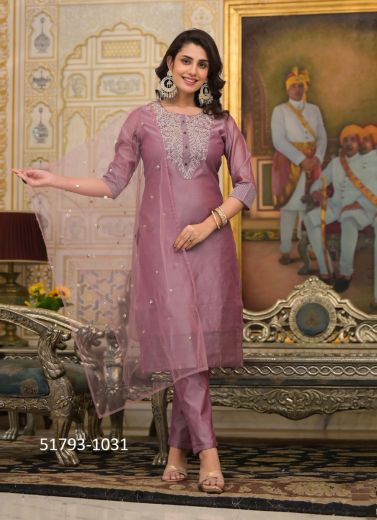 Mauve Cotton Silk Printed Festive-Wear Pant-Bottom Readymade Salwar Kameez