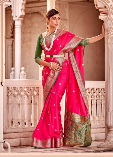 Magenta Banarasi Silk Weaving Festive-Wear Saree