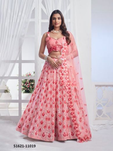 Pink Net Sequins-work Wedding-wear Gliterring Lehenga Choli