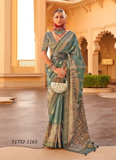Sage Green Woven Soft Silk Saree For Traditional / Religious Occasions